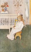 Carl Larsson Lisbeth in her night Dress with a yellow tulip oil painting artist